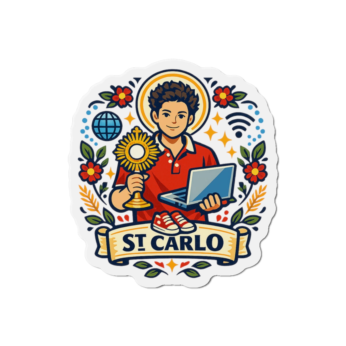 Saint Carlo Acutis Die-Cut Magnet — Catholic Folk Art Fridge Magnet