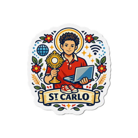 Saint Carlo Acutis Die-Cut Magnet — Catholic Folk Art Fridge Magnet