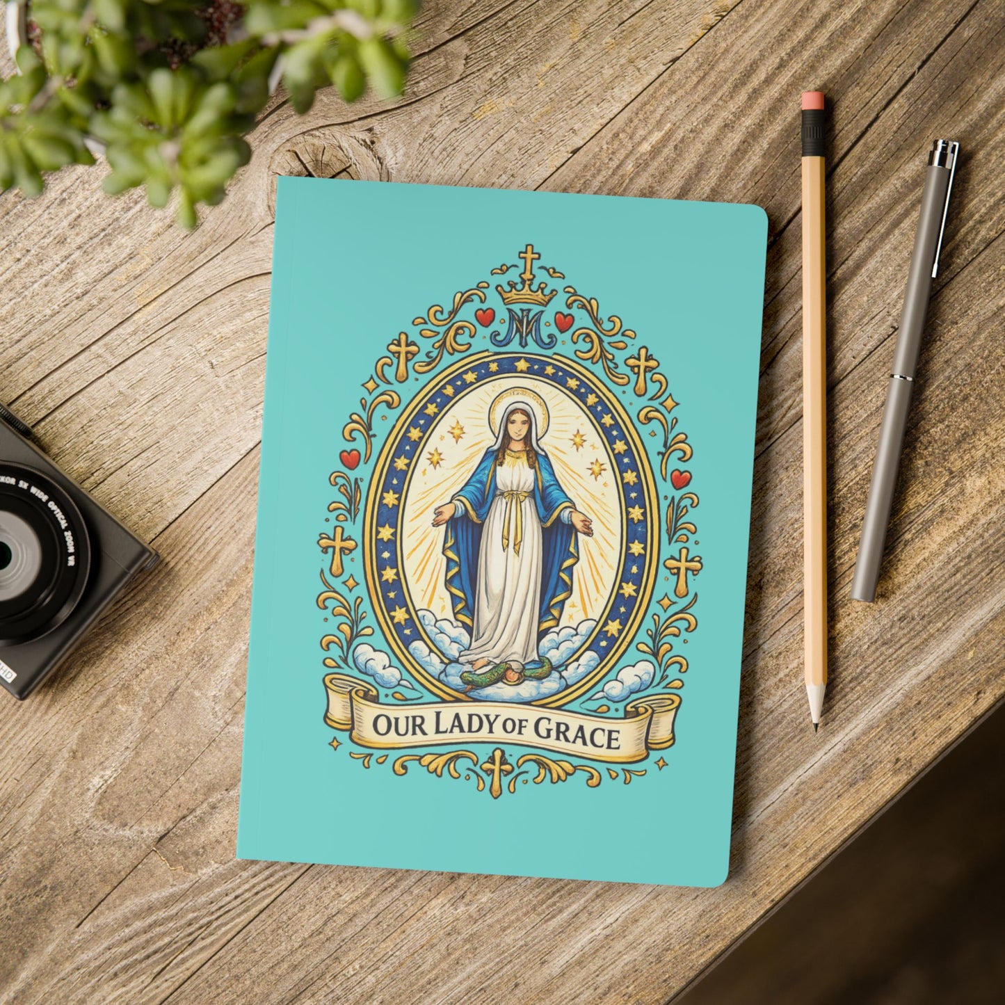 Our Lady of Grace Softcover Journal — Catholic Folk Art Prayer Notebook