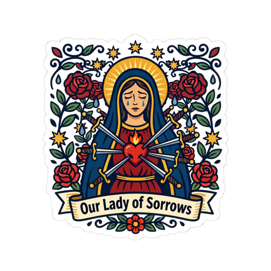 Our Lady of Sorrows Kiss-Cut Sticker — Catholic Folk Art Decal