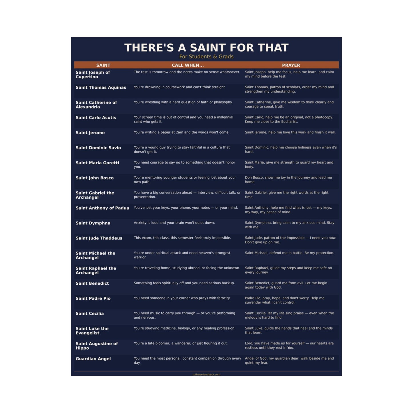 There's a Saint for That — For Students & Grads Catholic Poster