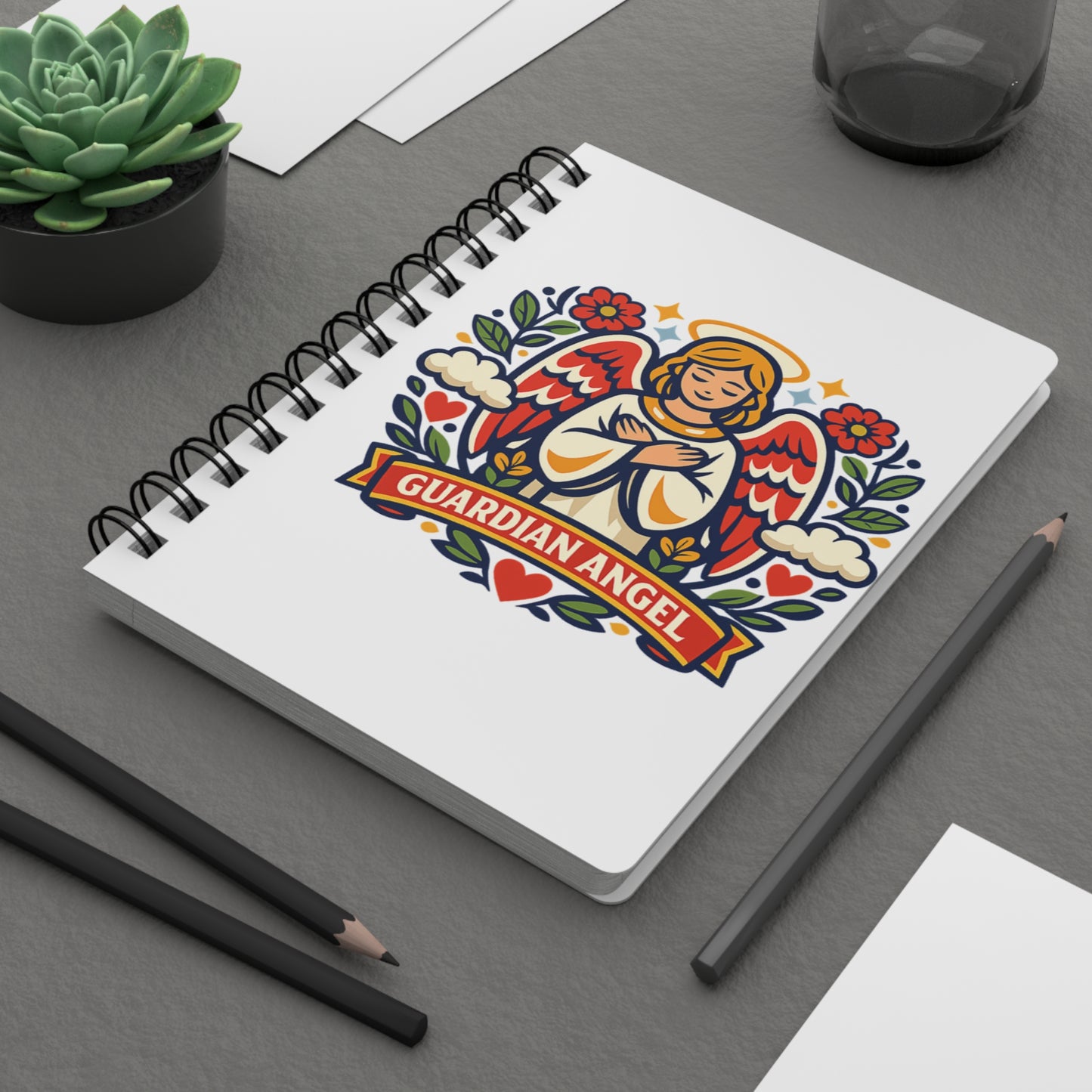 Guardian Angel Spiral Journal — Catholic Folk Art Prayer Notebook