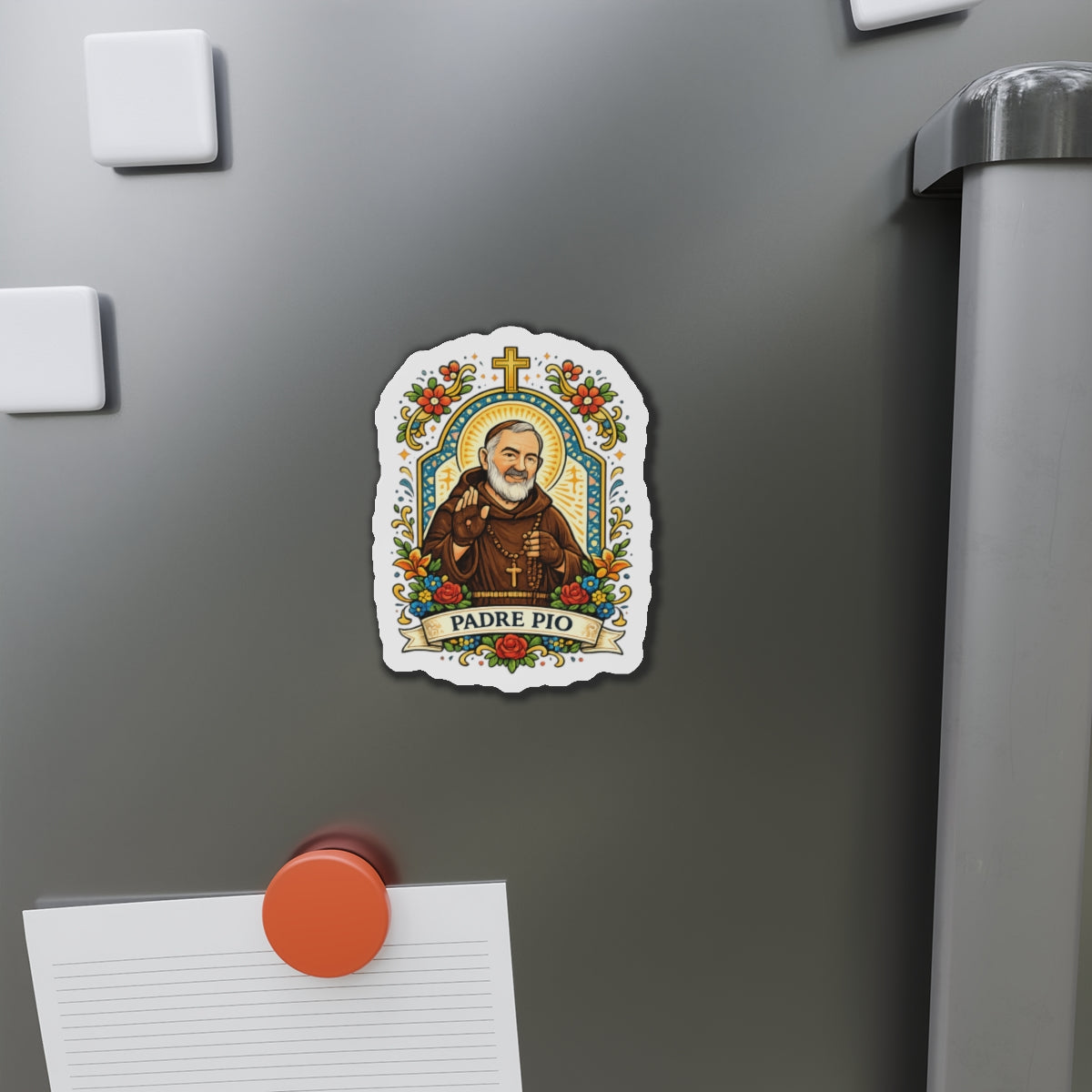 Saint Padre Pio Die-Cut Magnet — Catholic Folk Art Fridge Magnet