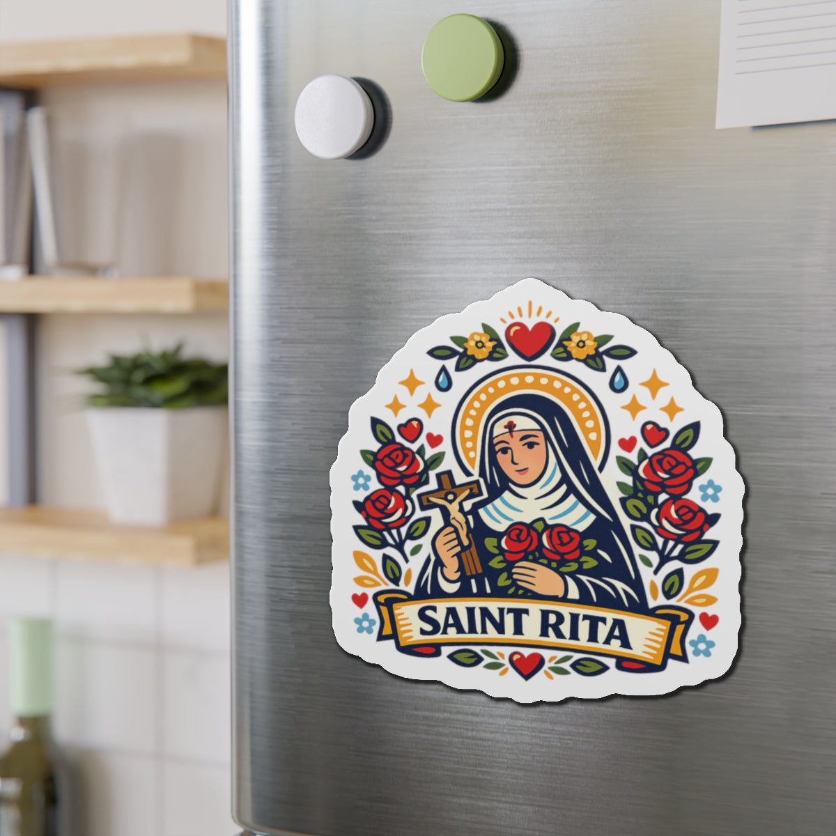 Saint Rita of Cascia Die-Cut Magnet — Catholic Folk Art Fridge Magnet