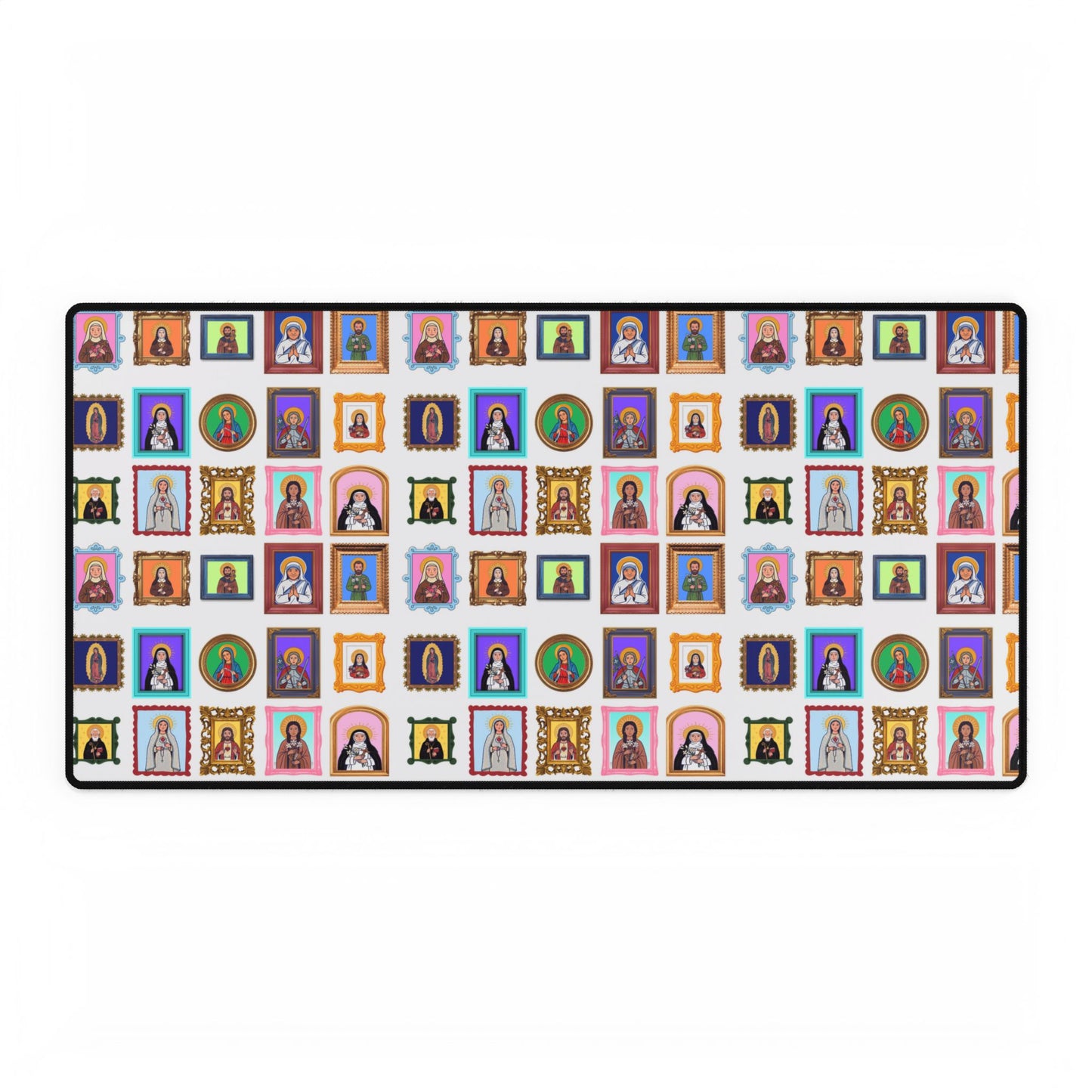 Heaven's Gallery Desk Mat — Catholic Saints Folk Art (White)