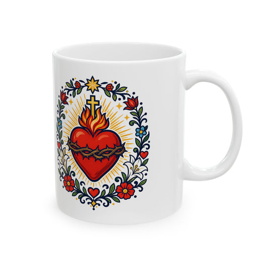 Sacred Heart of Jesus Ceramic Mug — Catholic Devotion Coffee Cup