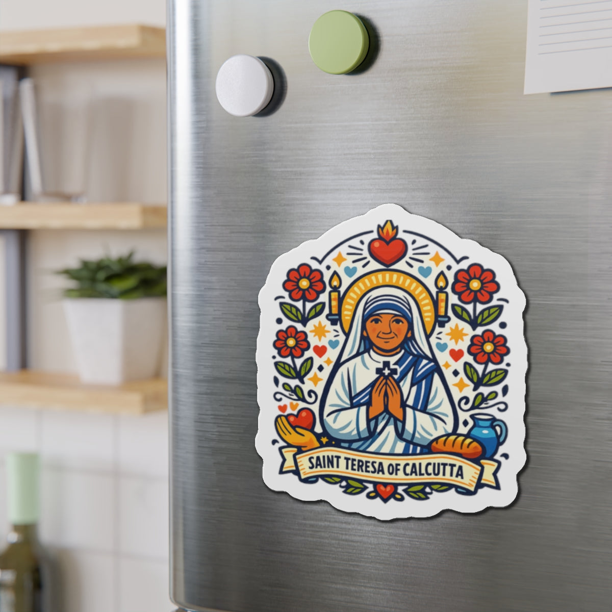 Saint Teresa of Calcutta Die-Cut Magnet — Catholic Folk Art Fridge Magnet