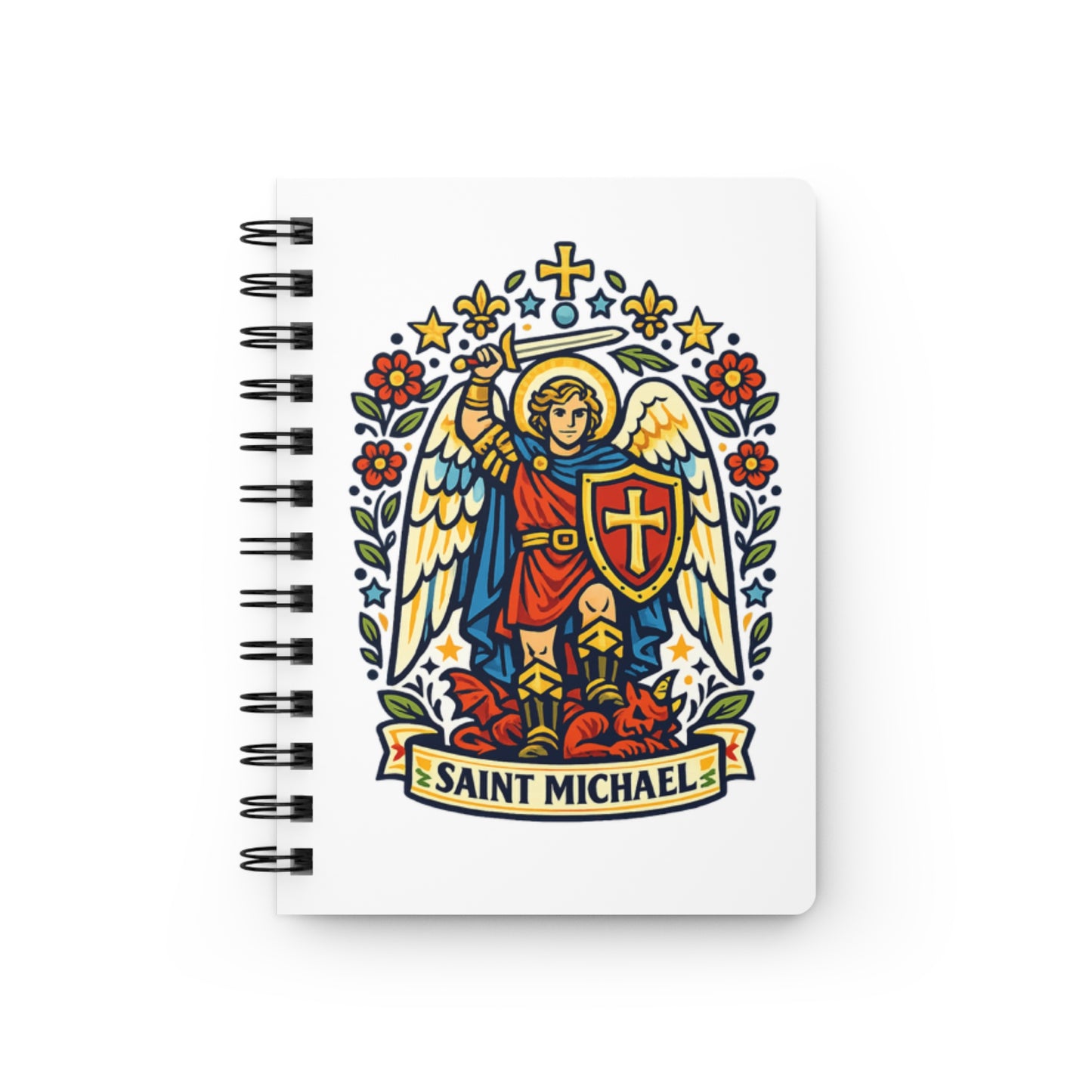 Saint Michael the Archangel Spiral Journal — Catholic Folk Art Prayer Notebook