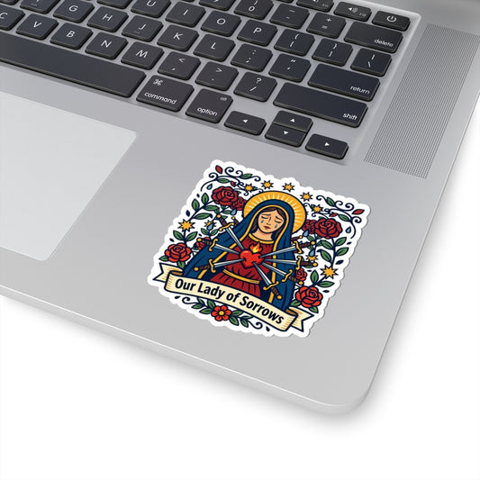 Our Lady of Sorrows Kiss-Cut Sticker — Catholic Folk Art Decal