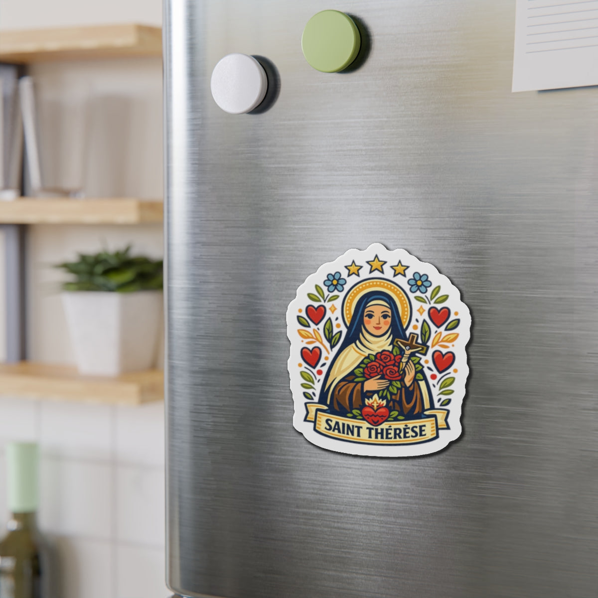 Saint Thérèse of Lisieux Die-Cut Magnet — Catholic Folk Art Fridge Magnet