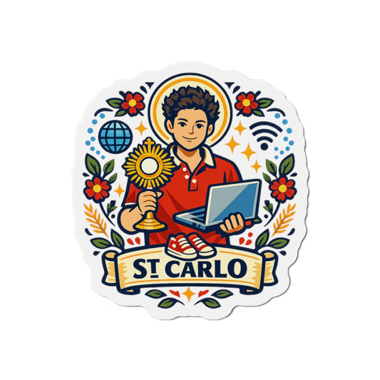 Saint Carlo Acutis Die-Cut Magnet — Catholic Folk Art Fridge Magnet