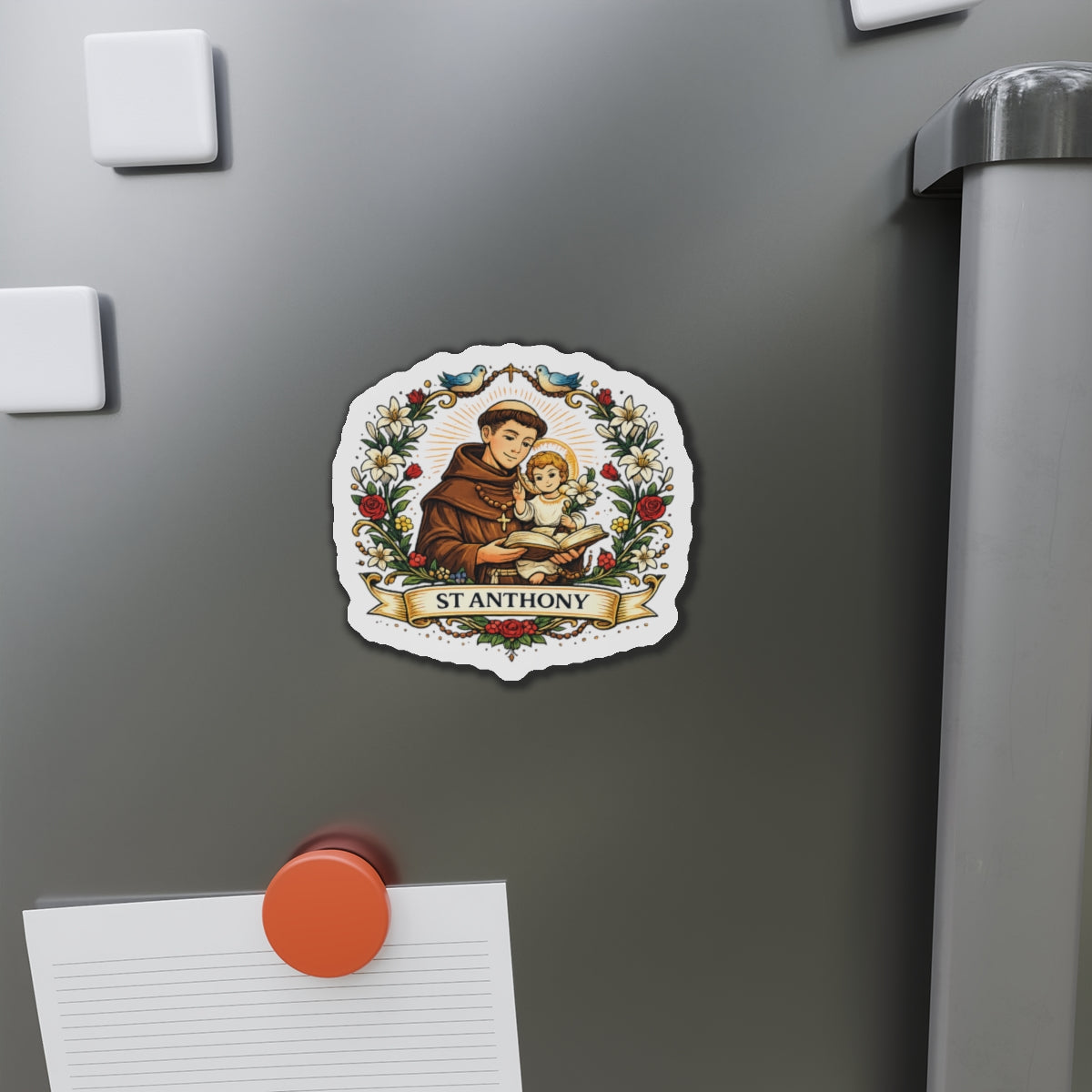 Saint Anthony Die-Cut Magnet — Catholic Folk Art Fridge Magnet