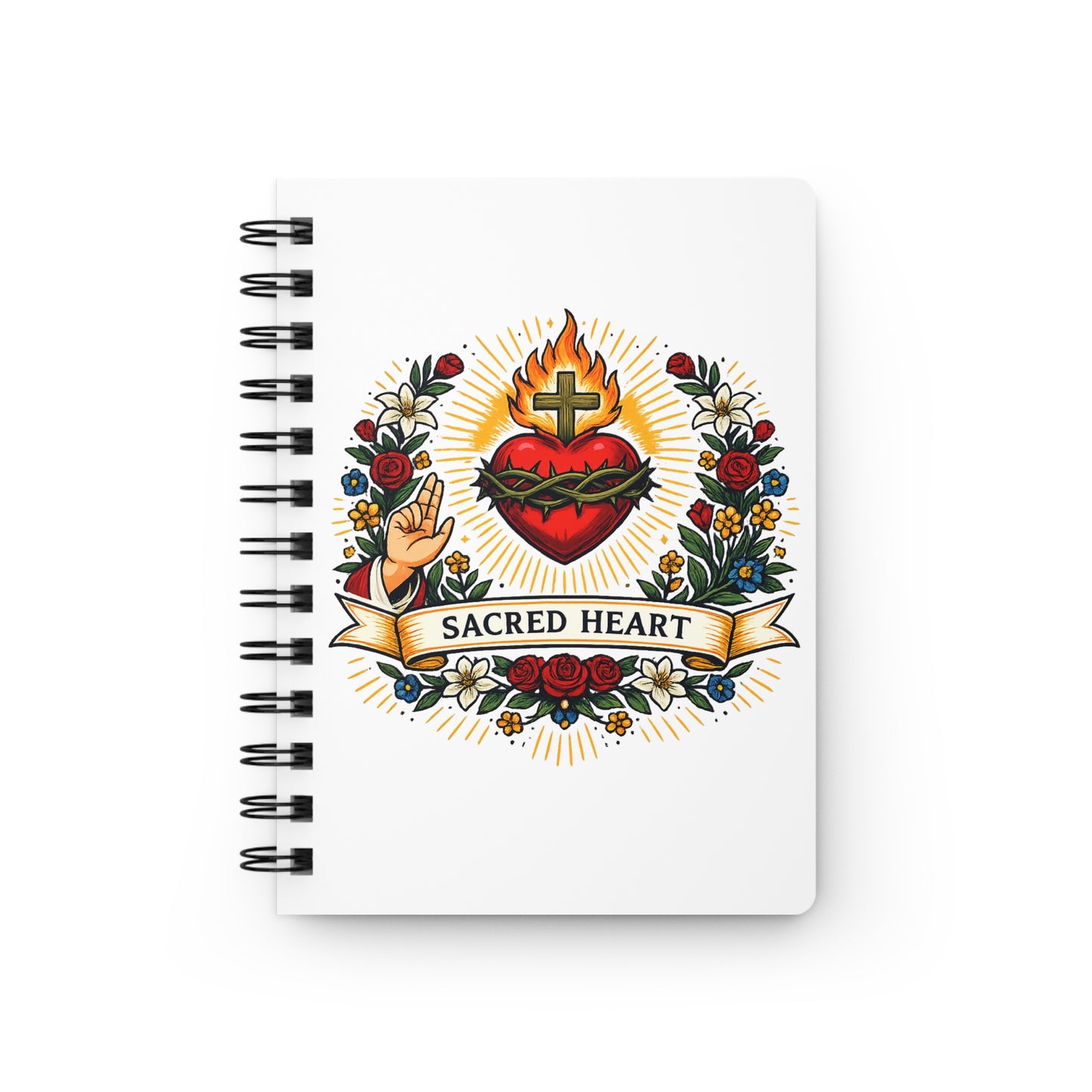 Sacred Heart of Jesus Spiral Journal — Catholic Folk Art Prayer Notebook