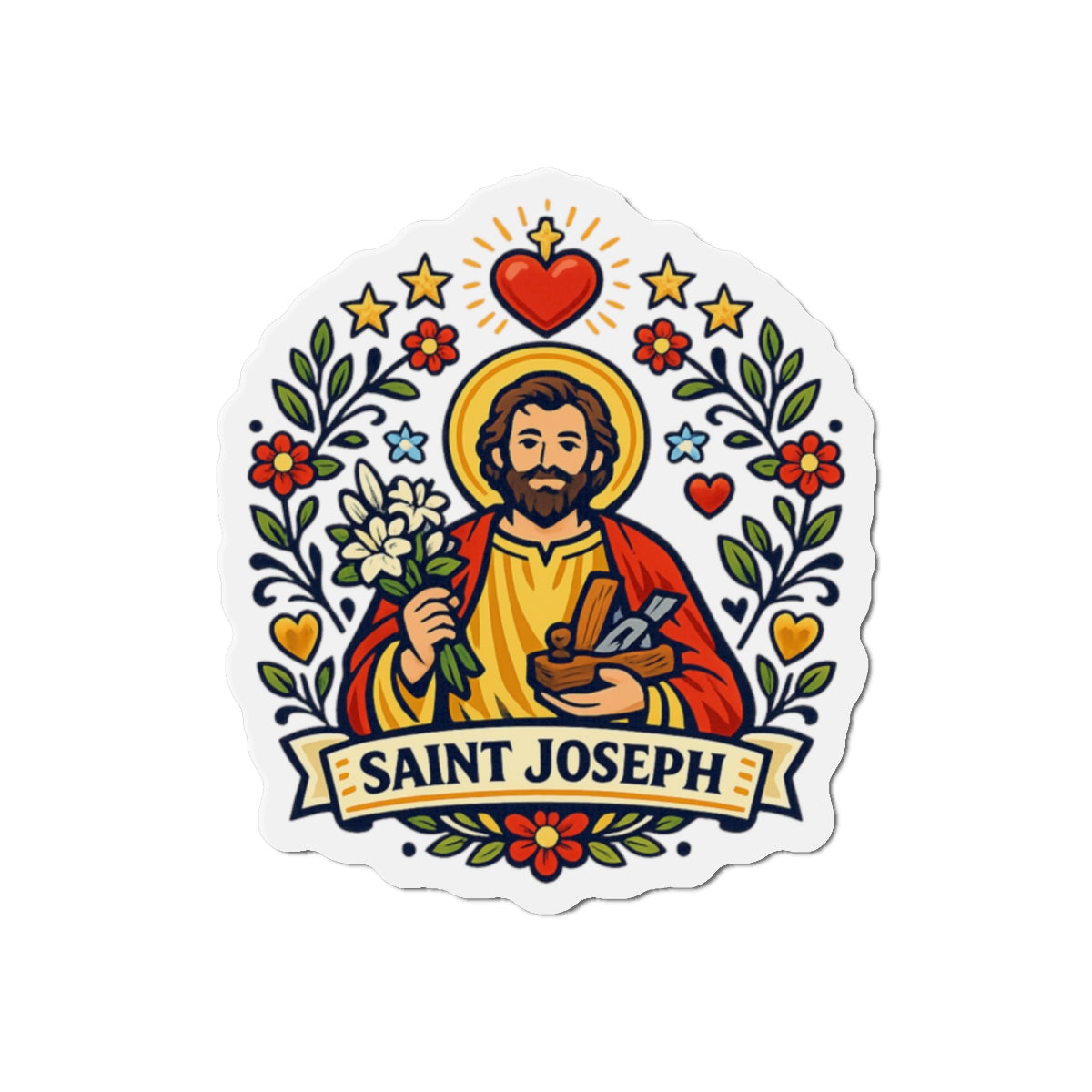 Saint Joseph Die-Cut Magnet — Catholic Folk Art Fridge Magnet