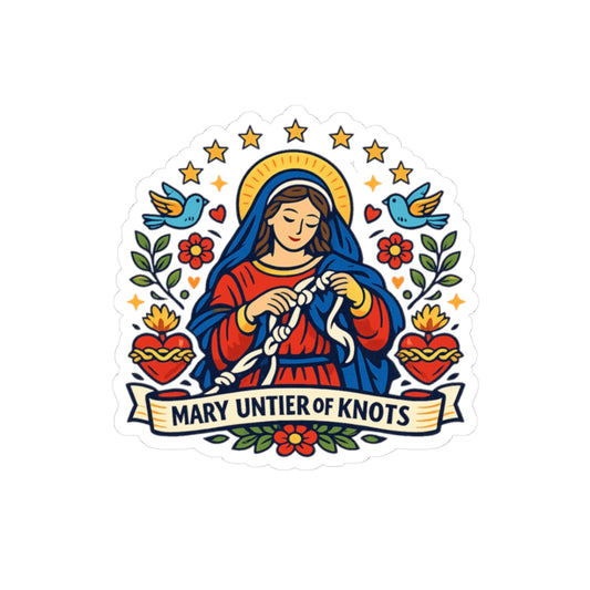 Mary Untier of Knots Kiss-Cut Sticker — Catholic Folk Art Decal