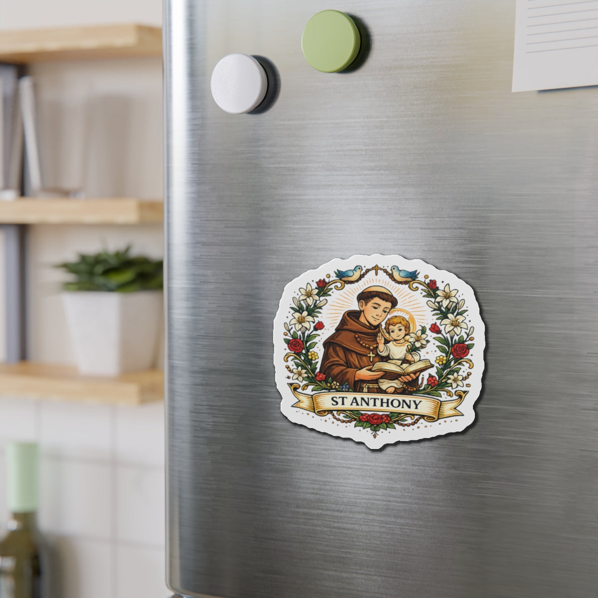 Saint Anthony Die-Cut Magnet — Catholic Folk Art Fridge Magnet