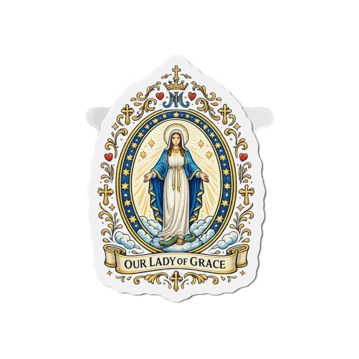 Our Lady of Grace Die-Cut Magnet — Catholic Folk Art Fridge Magnet
