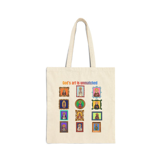 God's Art is Unmatched Catholic Canvas Tote Bag