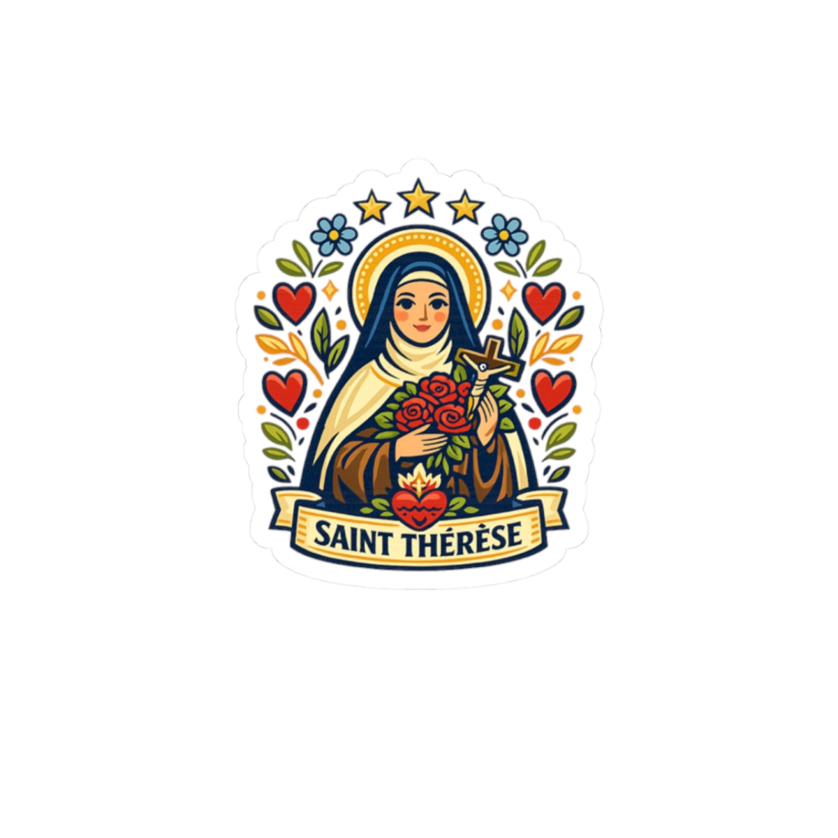Saint Thérèse of Lisieux Kiss-Cut Sticker — Catholic Folk Art Decal