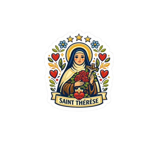 Saint Thérèse of Lisieux Kiss-Cut Sticker — Catholic Folk Art Decal