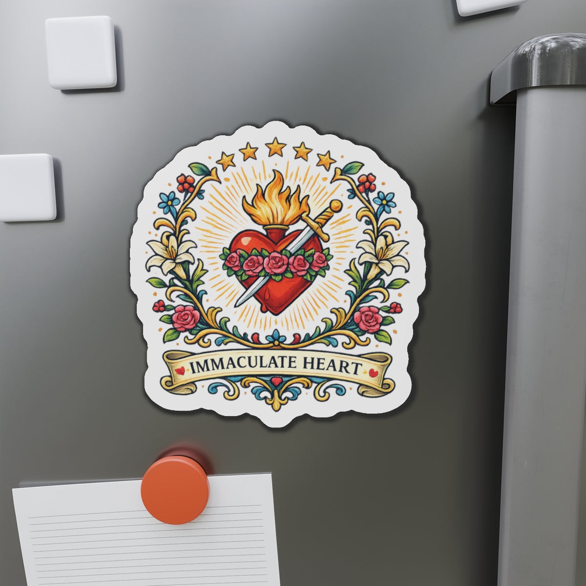 Immaculate Heart of Mary Die-Cut Magnet — Catholic Folk Art Fridge Magnet