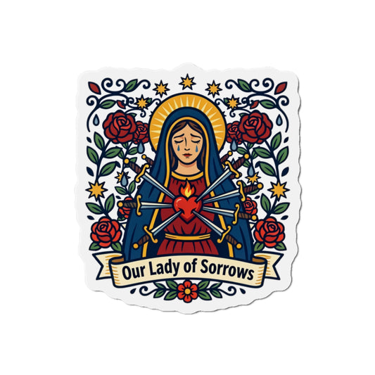 Our Lady of Sorrows Die-Cut Magnet — Catholic Folk Art Fridge Magnet