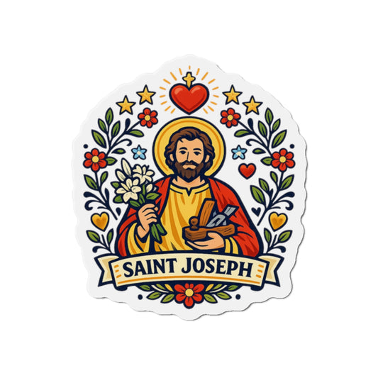 Saint Joseph Die-Cut Magnet — Catholic Folk Art Fridge Magnet