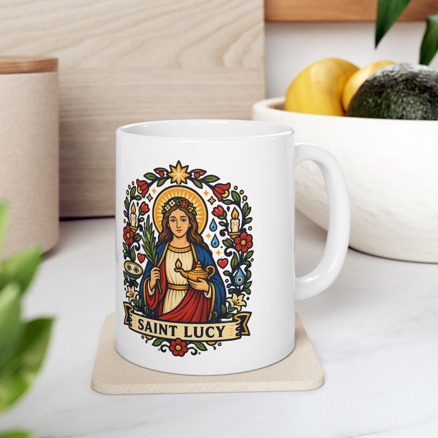 Saint Lucy Ceramic Mug — Patron of the Blind & Light-Bearers