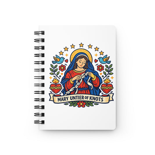 Mary Untier of Knots Spiral Journal — Catholic Folk Art Prayer Notebook