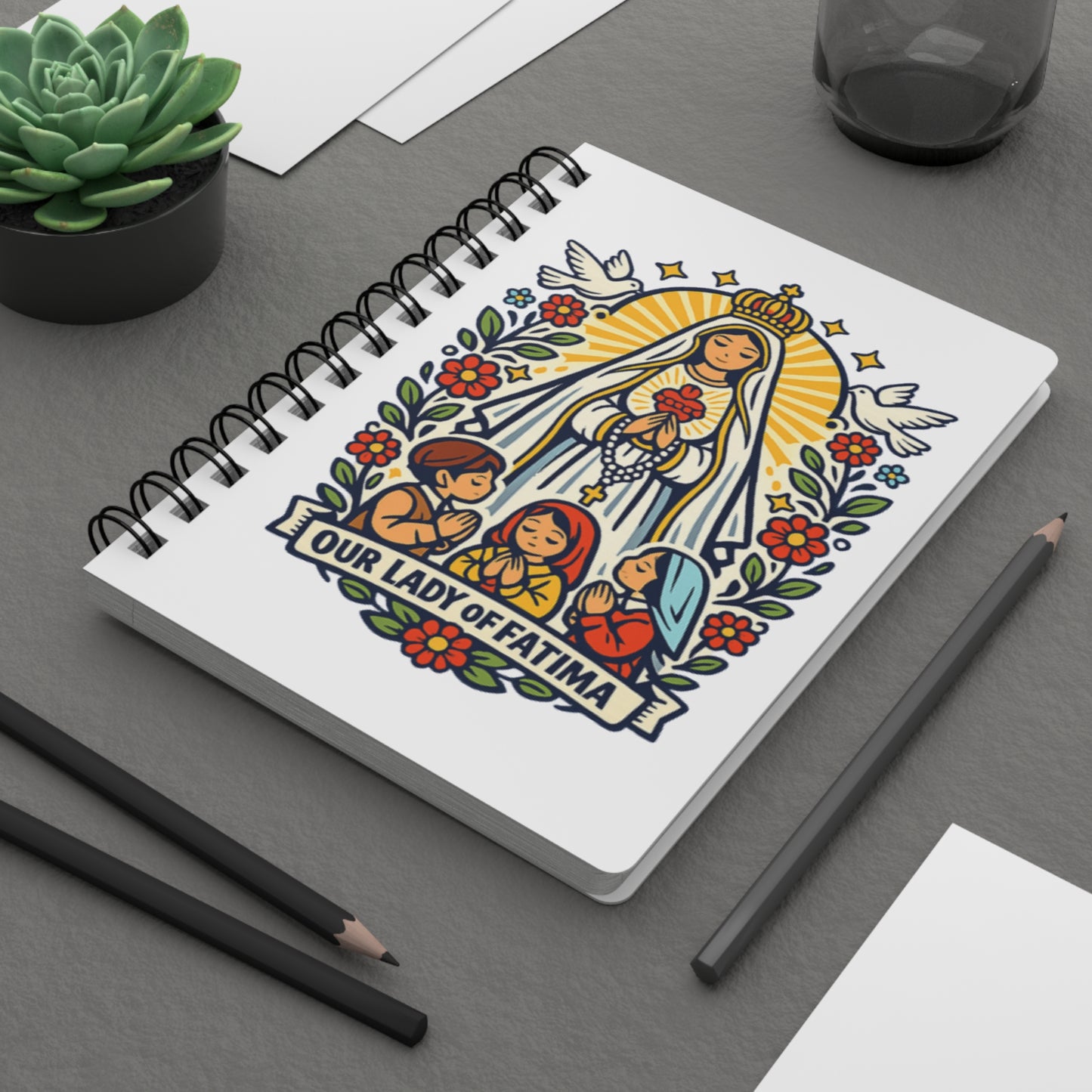 Our Lady of Fatima Spiral Journal — Catholic Folk Art Prayer Notebook
