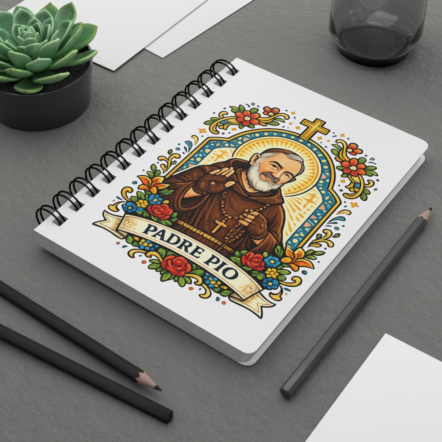 Saint Padre Pio Spiral Journal — Catholic Folk Art Prayer Notebook