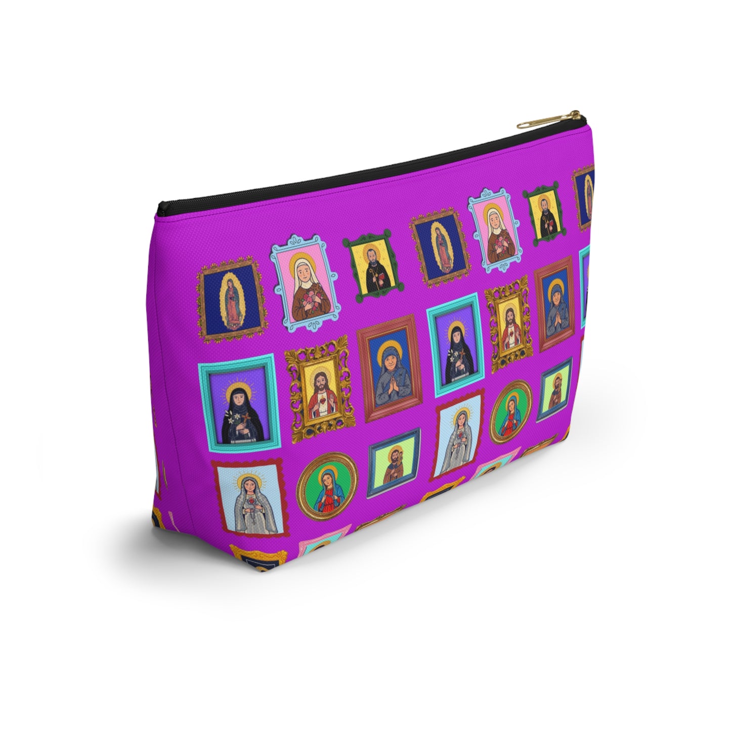 Heaven's Gallery Saint Pattern Accessory Pouch — Bright Pink T‑Bottom Makeup Bag