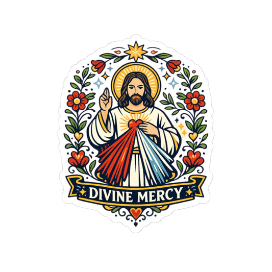 Divine Mercy Kiss-Cut Sticker — Catholic Folk Art Decal