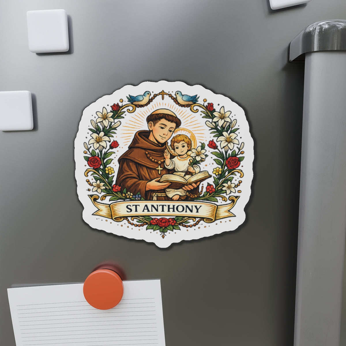 Saint Anthony Die-Cut Magnet — Catholic Folk Art Fridge Magnet