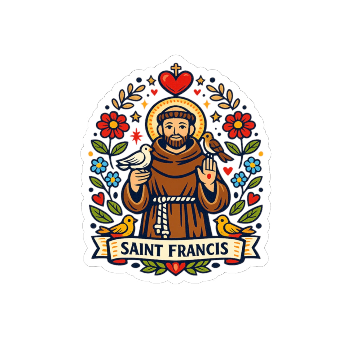 Saint Francis of Assisi Kiss-Cut Sticker — Catholic Folk Art Decal