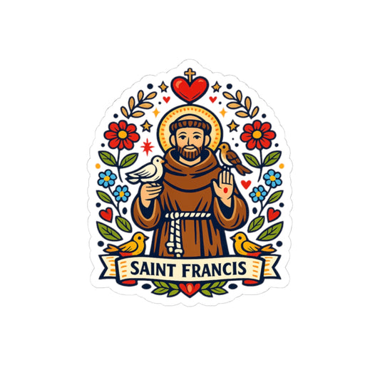 Saint Francis of Assisi Kiss-Cut Sticker — Catholic Folk Art Decal
