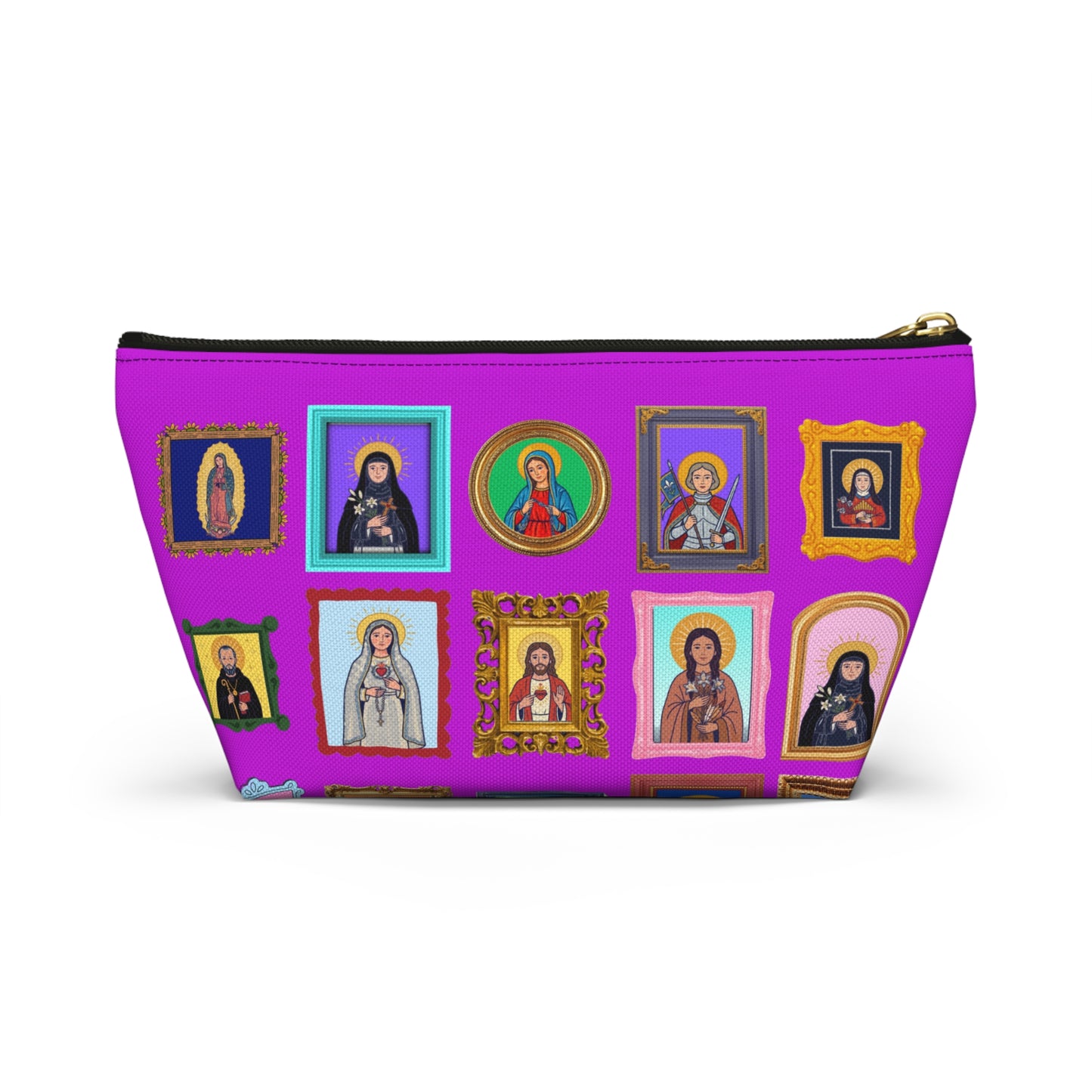 Heaven's Gallery Saint Pattern Accessory Pouch — Bright Pink T‑Bottom Makeup Bag