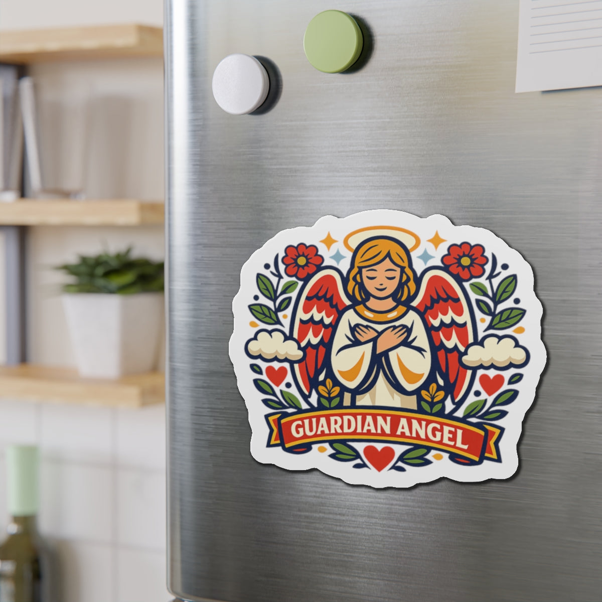 Guardian Angel Die-Cut Magnet — Catholic Folk Art Fridge Magnet