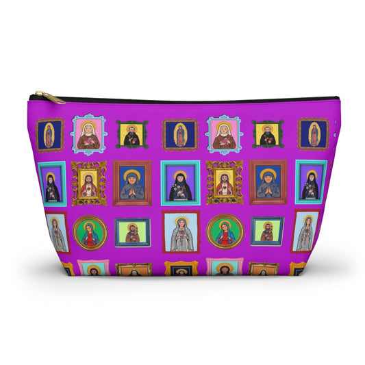 Heaven's Gallery Saint Pattern Accessory Pouch — Bright Pink T‑Bottom Makeup Bag