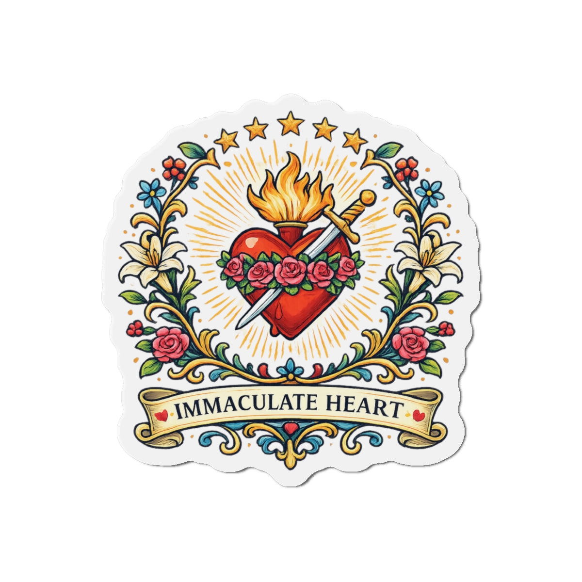 Immaculate Heart of Mary Die-Cut Magnet — Catholic Folk Art Fridge Magnet