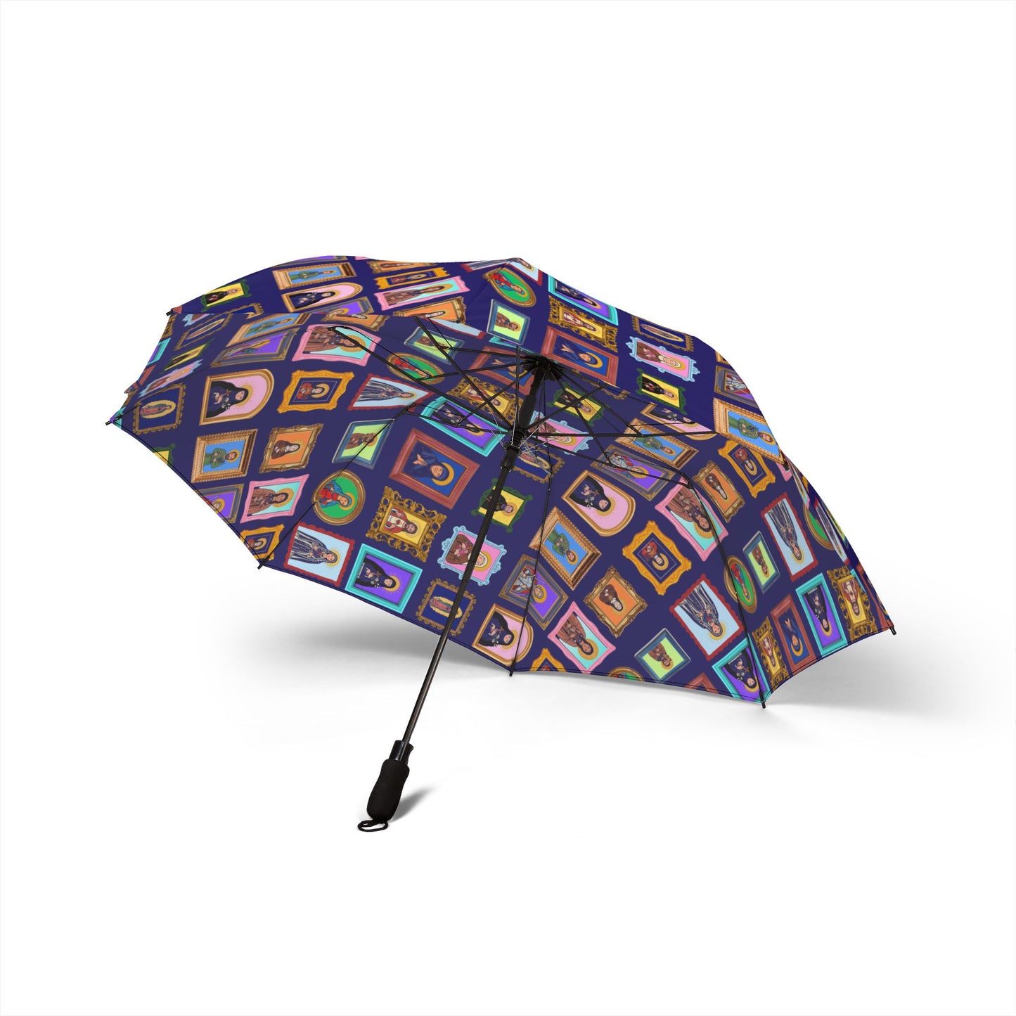 Heaven's Gallery Catholic Saints Umbrella — Navy Folk Art Foldable Umbrella