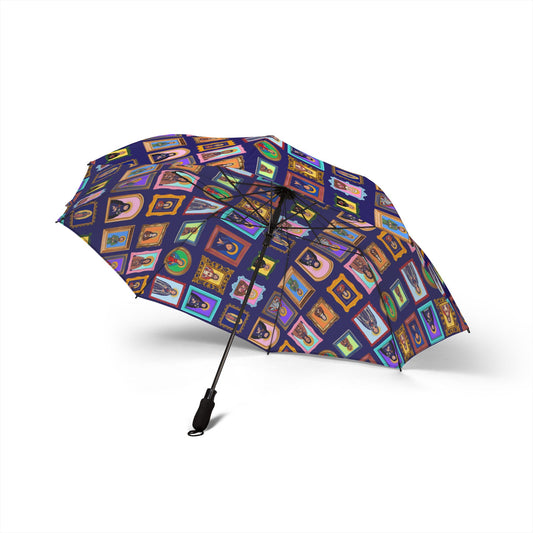 Heaven's Gallery Catholic Saints Umbrella — Navy Folk Art Foldable Umbrella