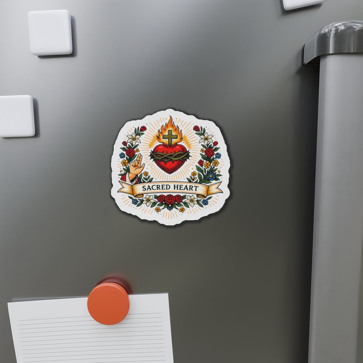 Sacred Heart of Jesus Die-Cut Magnet — Catholic Folk Art Fridge Magnet