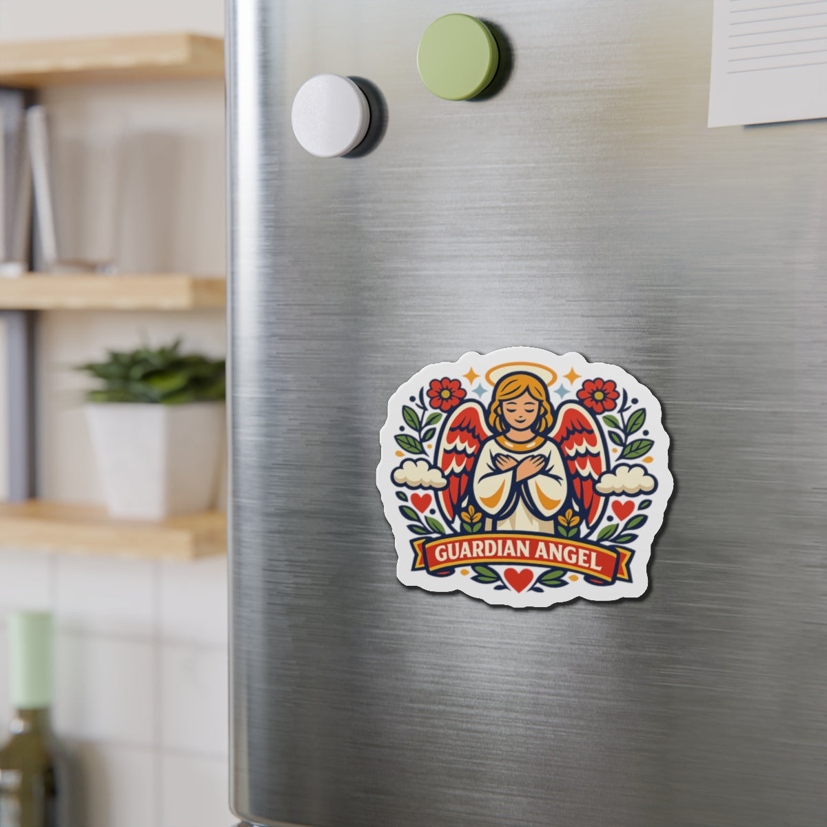Guardian Angel Die-Cut Magnet — Catholic Folk Art Fridge Magnet