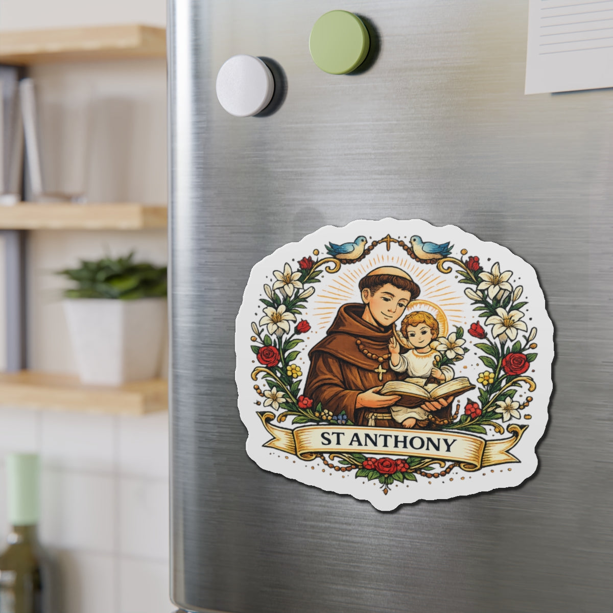 Saint Anthony Die-Cut Magnet — Catholic Folk Art Fridge Magnet