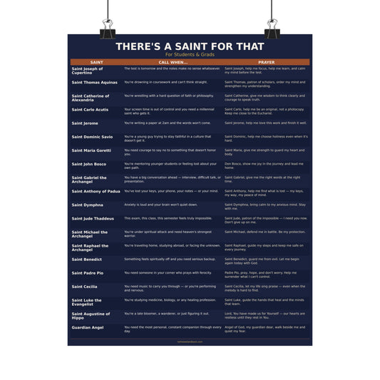 There's a Saint for That — For Students & Grads Catholic Poster