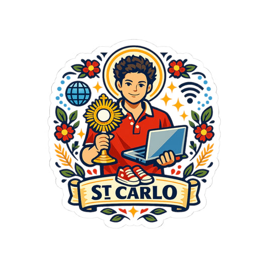 Saint Carlo Acutis Kiss-Cut Sticker — Catholic Folk Art Decal