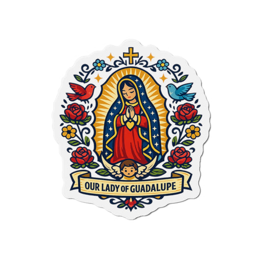 Our Lady of Guadalupe Die-Cut Magnet — Catholic Folk Art Fridge Magnet
