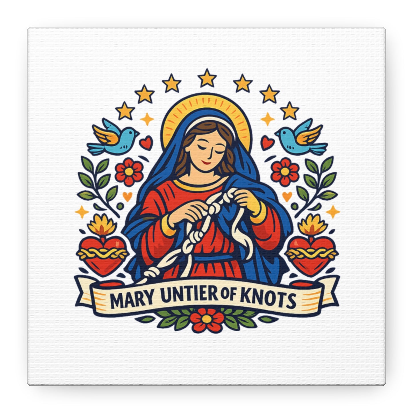 Mary Untier of Knots Canvas Wall Art — Catholic Folk Art Print