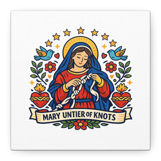 Mary Untier of Knots Canvas Wall Art — Catholic Folk Art Print